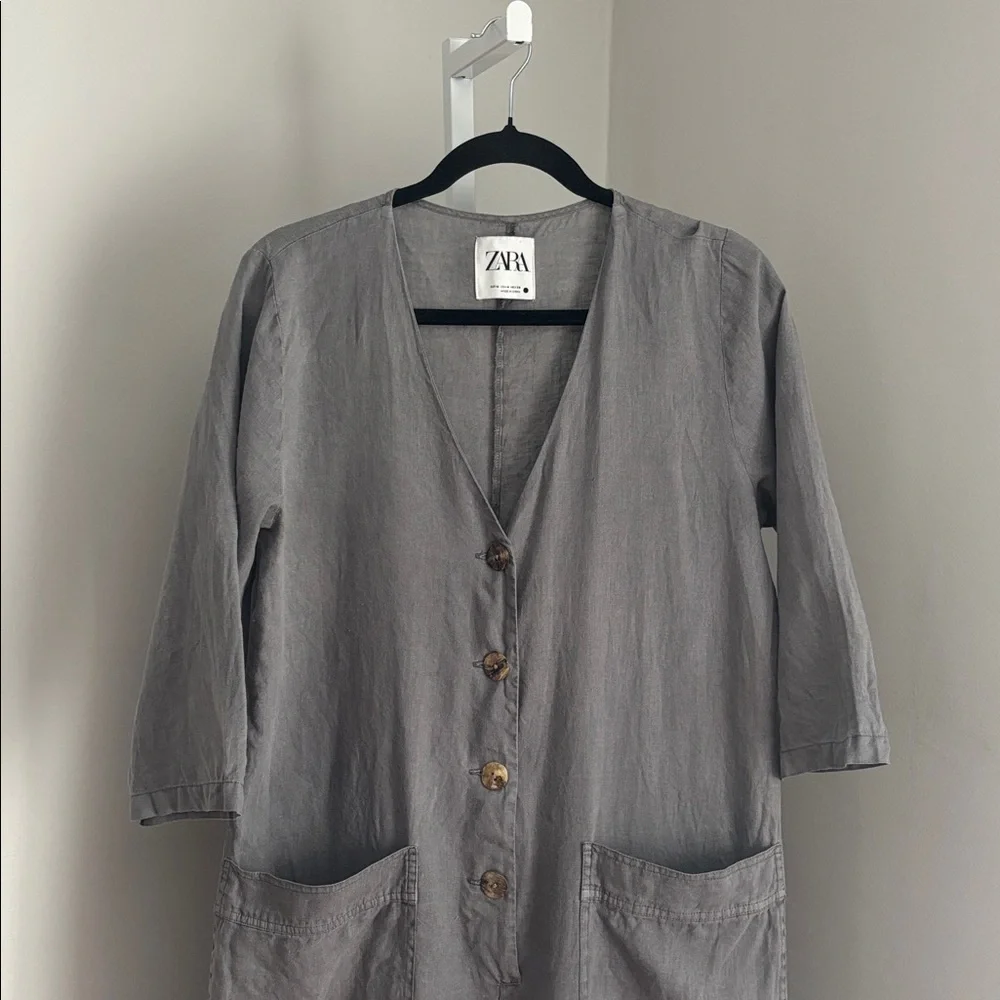 ZARA Lillian Gray Linen Jumpsuit Button-Down Linen Romper Women’s Size Medium